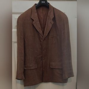 ARNOLD ZIMBERG NEW YORK MEN'S CAMEL BROWN 100% LINEN JACKET SIZE 42/52